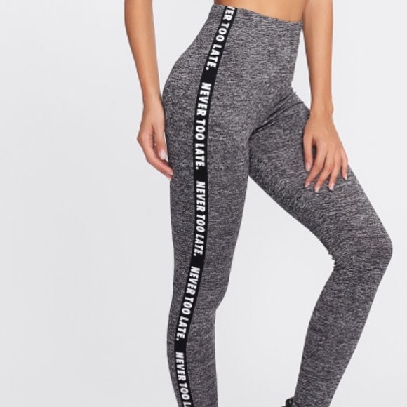 Pants - Letter Print Side Marled Knit Leggings